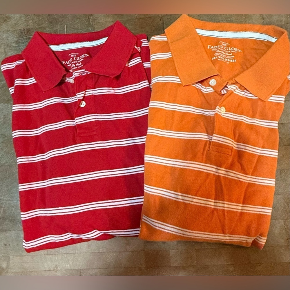 2 Faded Glory Men’s 2X Striped Polo Shirts - Red and Orange Both Brand New Tags
